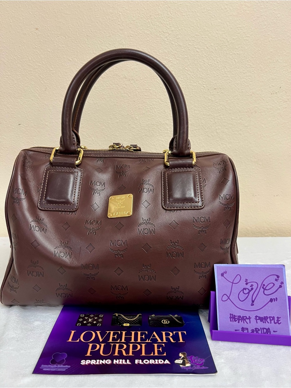 MCM Brown Visetos Bowling Bag